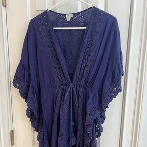 J. Crew Ruffle Tunic Cover Up with Tassels in Dark Blue - Size Large